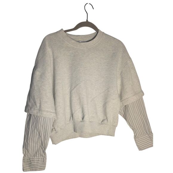 Zara Women's Medium Contrast Sweatshirt Striped Sleeves Minimalist Cozy Casual - Picture 1 of 7